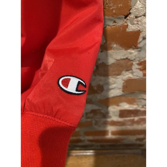 Champion Mens Varsity Jacket L Red White V Neck Drawcord Waistband Lined Nylon - Picture 3 of 4